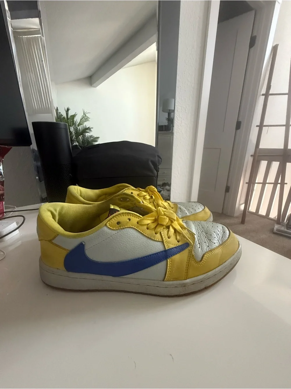 Nike Travis Scott Yellow, White & Blue Low-Top Sneakers